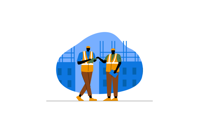 Construction workers having a discussion Illustration
