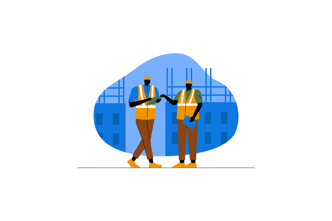 Construction workers having a discussion  Illustration