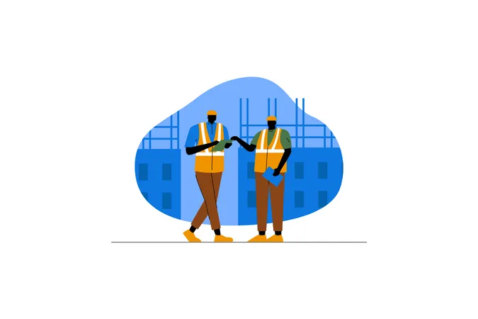 Construction workers having a discussion  Illustration