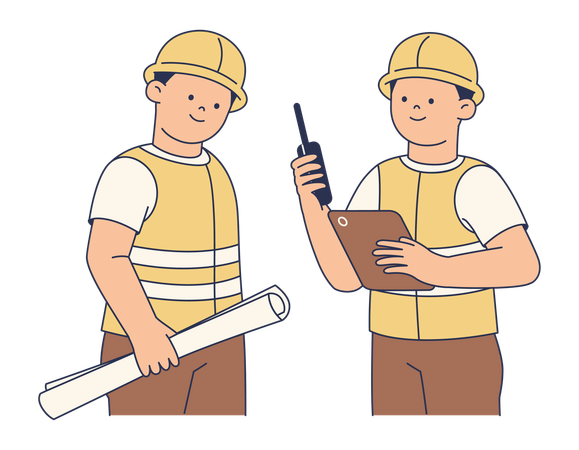 Construction Workers Holding Blueprints  Illustration