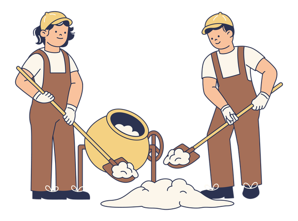 Construction Workers Mixing Concrete  Illustration