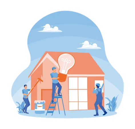 Construction Workers Renovating New Home  Illustration