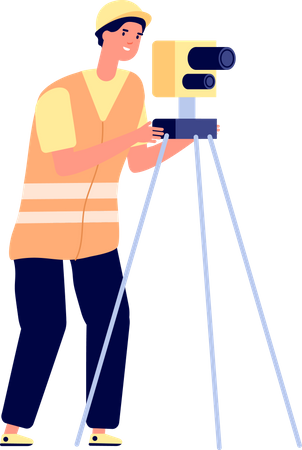 Construction workers with surveying machine Illustration