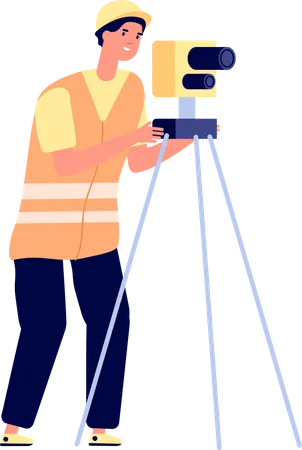Construction workers with surveying machine Illustration