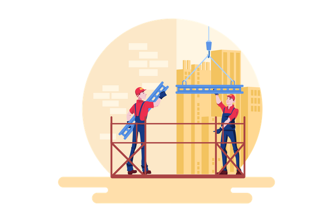 Construction workers working on the construction site  Illustration