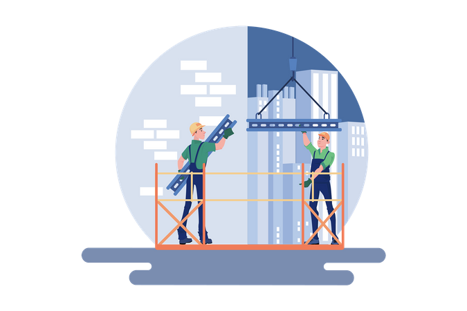 Construction workers working on the construction site  Illustration
