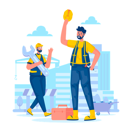 Construction workers working together  Illustration