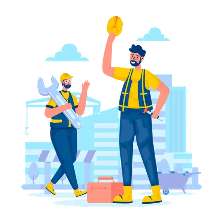 Construction workers working together  Illustration