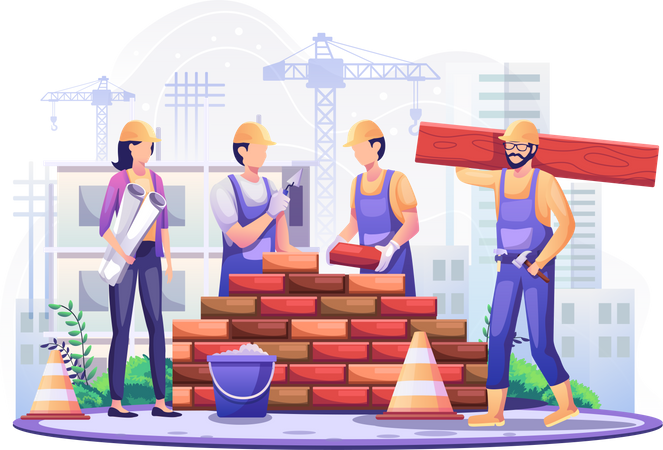Construction working on project  Illustration