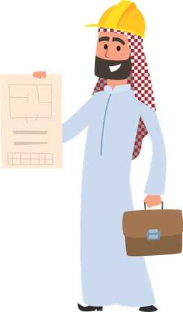 Constructor árabe que muestra el plan de construcción  Ilustración