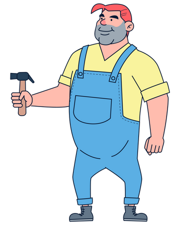 Constructor profesional sosteniendo un martillo  Ilustración