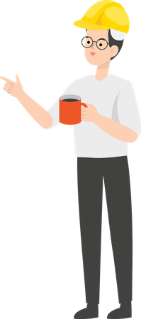 Constructor sosteniendo una taza de café  Ilustración