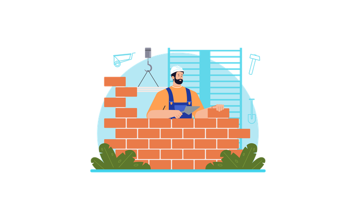 Constructor worker building wall  Illustration