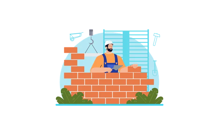 Constructor worker building wall  Illustration