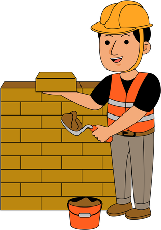 Construtor constrói muro para construção forte  Illustration