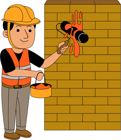 Construtor fazendo pintura de parede  Illustration