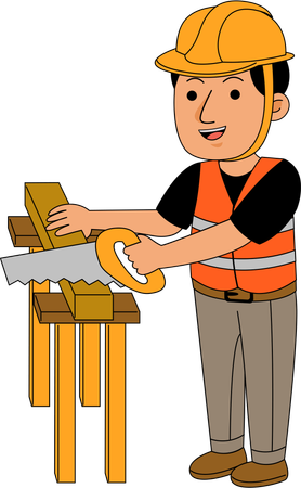 Construtor fazendo trabalho de carpintaria  Illustration