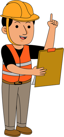 Construtor orienta trabalhadores para construção de muro  Illustration