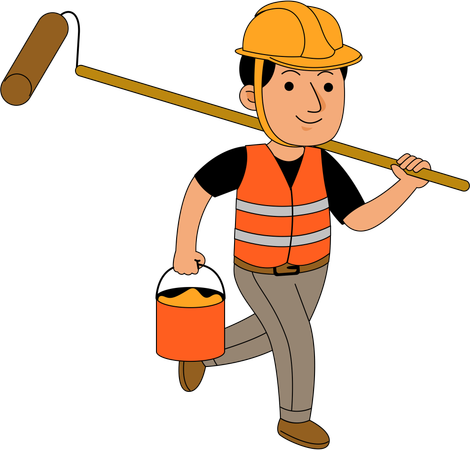 Construtor segurando balde de tinta  Illustration