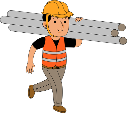 Construtor segurando tubos de construção  Illustration