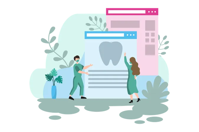 Consulta de check-up odontológico online  Ilustração