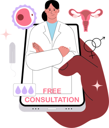 Consulta ginecológica online.  Ilustración
