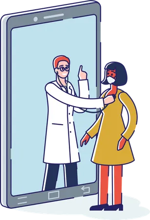 Mulher visita médico on-line  Ilustração