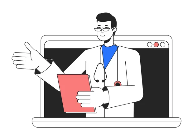 Consulta médica on-line no laptop  Ilustração