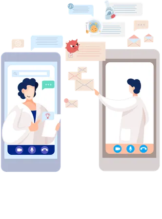 Consulta médica online a través del smartphone  Ilustración