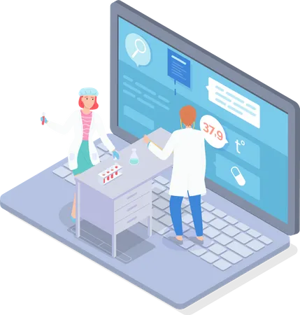 Consulta médica remota a través de una computadora portátil  Ilustración