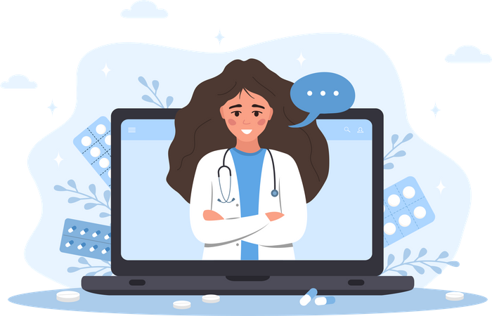 Consulta virtual com médico  Ilustração