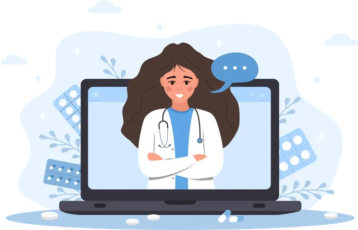 Consulta virtual com médico  Ilustração