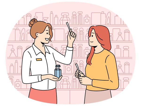 Consultant help female client with perfume  Illustration