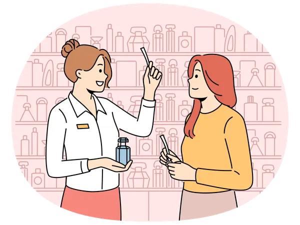Consultant help female client with perfume  Illustration