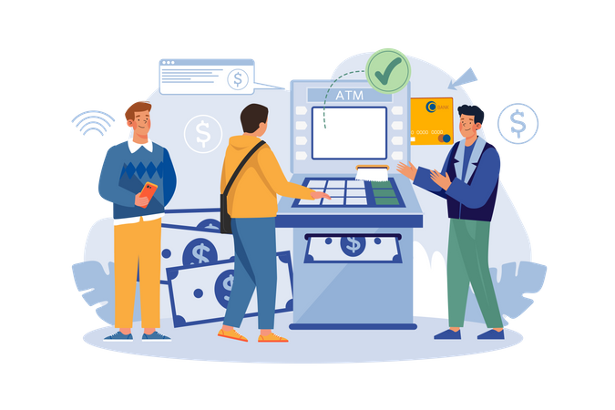 Consultant near Automated Teller Machine for Customers  Illustration