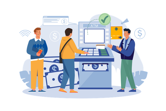 Consultant near Automated Teller Machine for Customers  Illustration