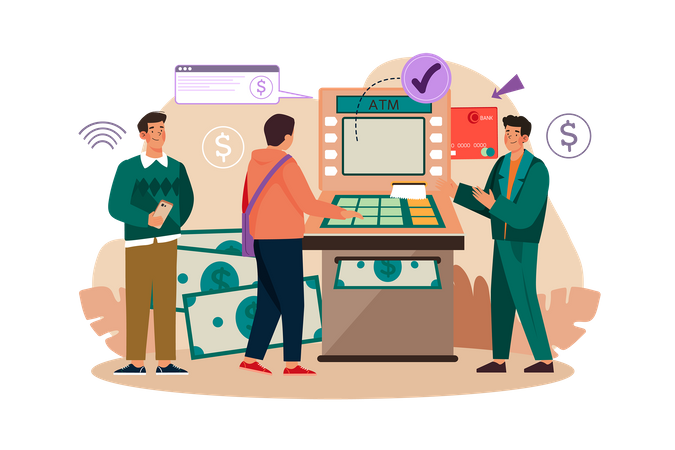 Consultant near Automated Teller Machine for Customers  Illustration