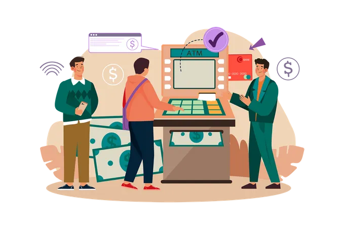 Consultant near Automated Teller Machine for Customers  Illustration