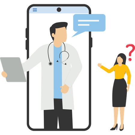 Consultation du patient chez le médecin via smartphone  Illustration