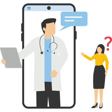 Consultation du patient chez le médecin via smartphone  Illustration