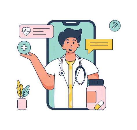 Consultation en ligne avec un médecin  Illustration