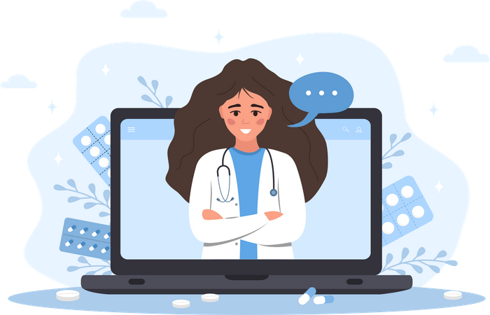 Consultation virtuelle avec un médecin  Illustration