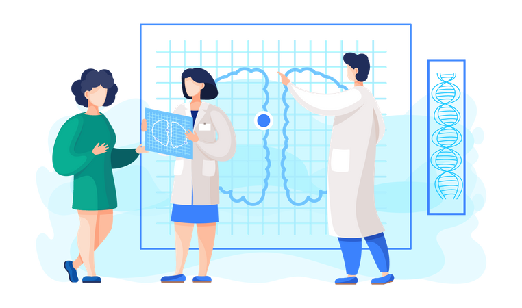 Consultation with doctor in hospital about cerebral hemispheres  Illustration