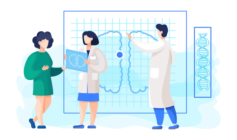 Consultation with doctor in hospital about cerebral hemispheres  Illustration