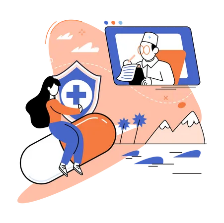 Consulting with doctor online  일러스트레이션