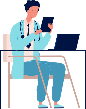 Consultor médico en línea en tableta  Ilustración