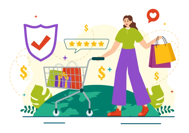 World Consumer Rights Day Vector Illustration On 15 March With Shopping Bags To Be Respected And Protected In Flat Cartoon Background Illustration