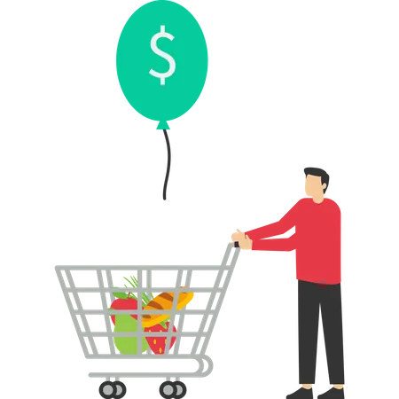 Consumer Purchasing Power Decline Concept Inflation Causes Price Increase Stocks Or Funds Are Overvalued Hot Air Balloons Tied With Product Price Tags Fly High In The Sky Vector Illustration Illustration