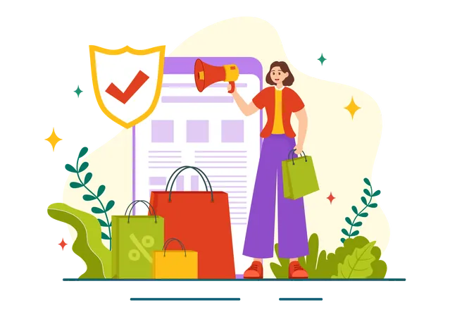 World Consumer Rights Day Vector Illustration On 15 March With Shopping Bags To Be Respected And Protected In Flat Cartoon Background Illustration