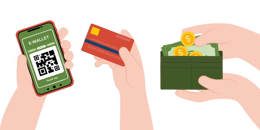 Consumer using digital payment option instead of cash payment Illustration